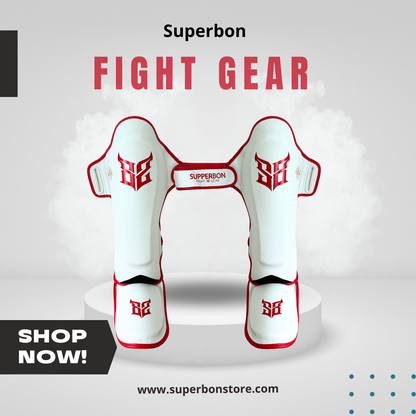 Superbon Fight Gear Shin Guards White - Red