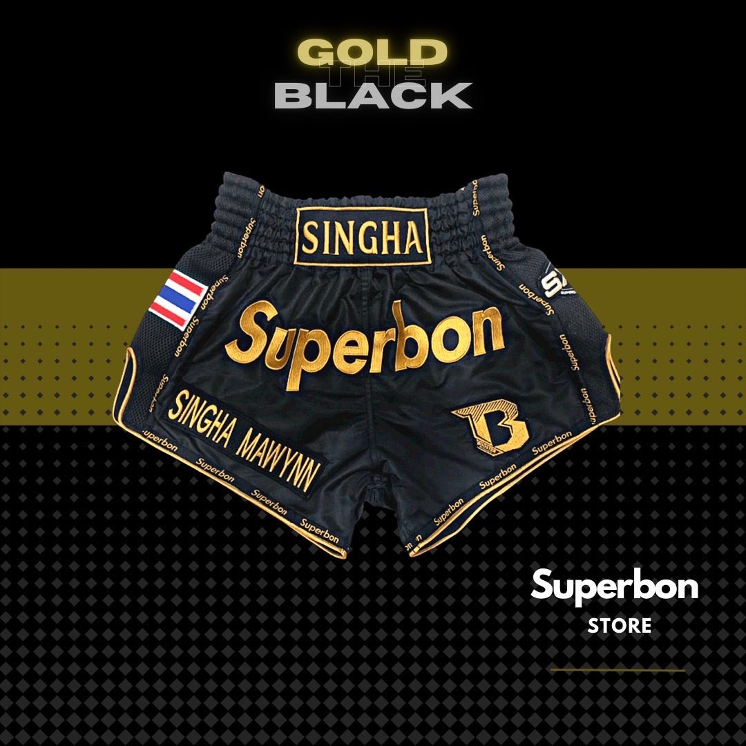 Superbon Muay Thai Shorts Freedom Gold Black