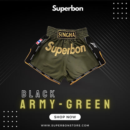 Superbon Muay Thai Shorts Black Army - Green