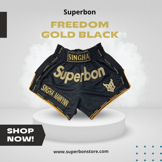 Superbon Muay Thai Shorts Gold Black - S