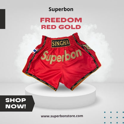 Superbon Muay Thai Shorts Red-Gold