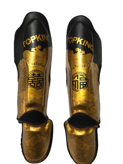 Top King Shin Guards TKSGCT-CN01 Fook & Double Happiness Black Gold