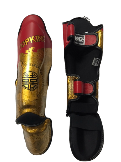 Top King Shin Guards TKSGCT-CN01 Fook & Double Happiness Red Gold