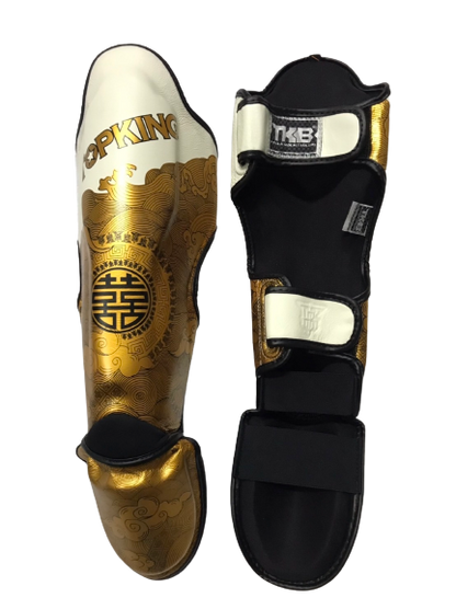 Top King Shin Guards TKSGCT-CN01 Fook & Double Happiness White Gold