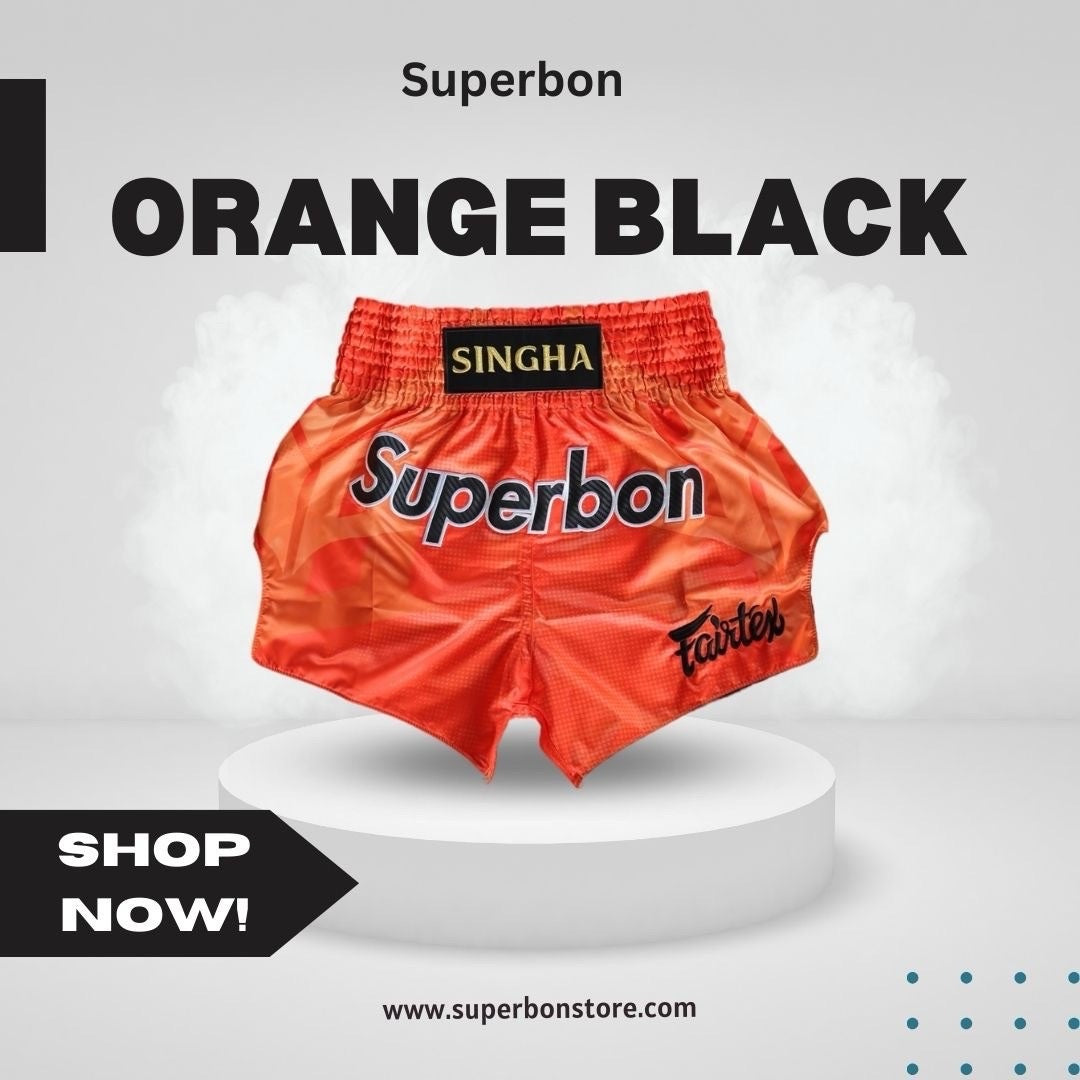 Superbon Muay Thai Shorts MTS23 Orange Black