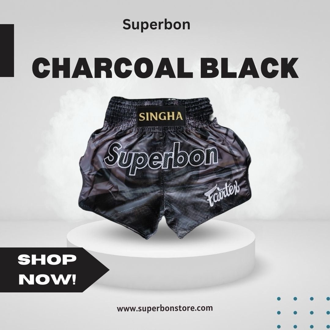 Superbon Muay Thai Shorts MTS23 Charcoal Black