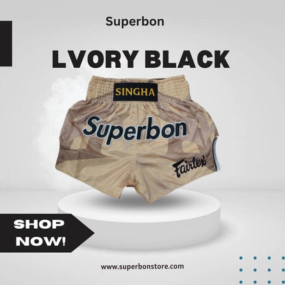 Superbon Muay Thai Shorts MTS23 Ivory Black